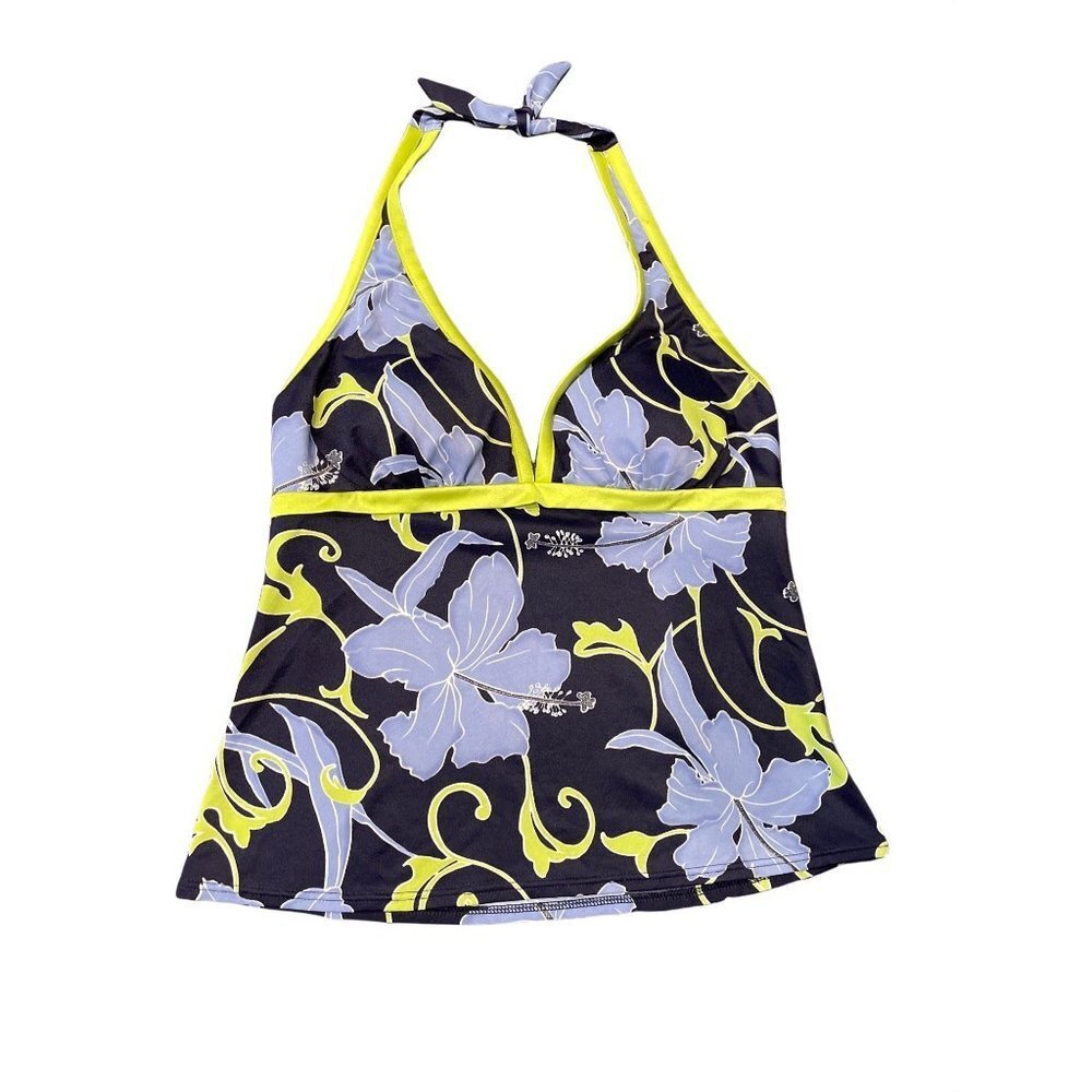 It Figures! Navy Floral Tankini Halter Top Sz 16